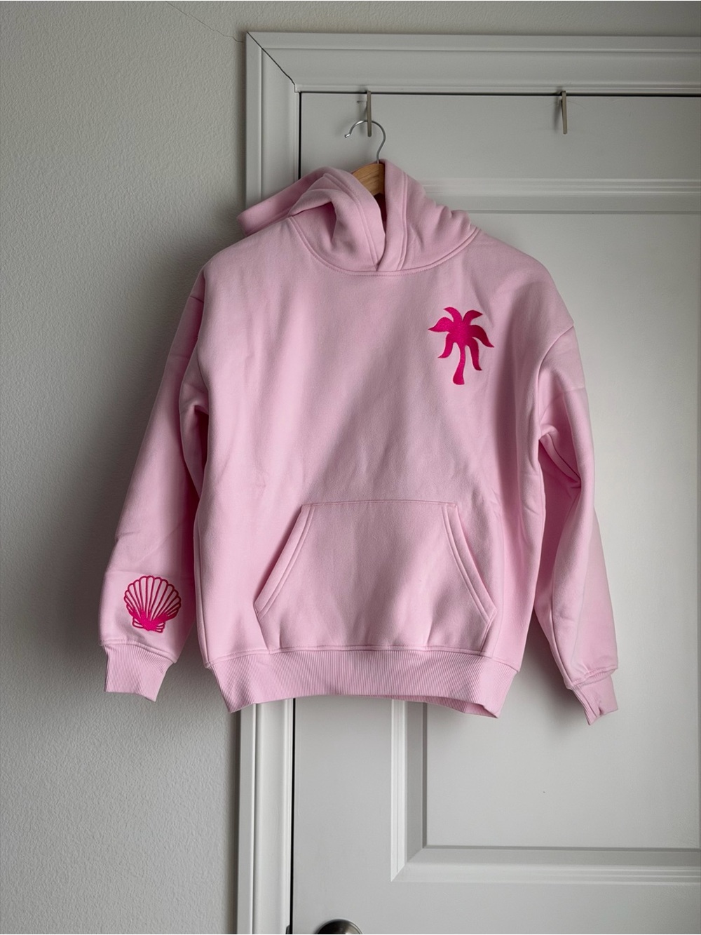 Pink Palm Puff Hawaii Hibiscus Hoodie in Blush, Size XXS - Picture 4 of 7